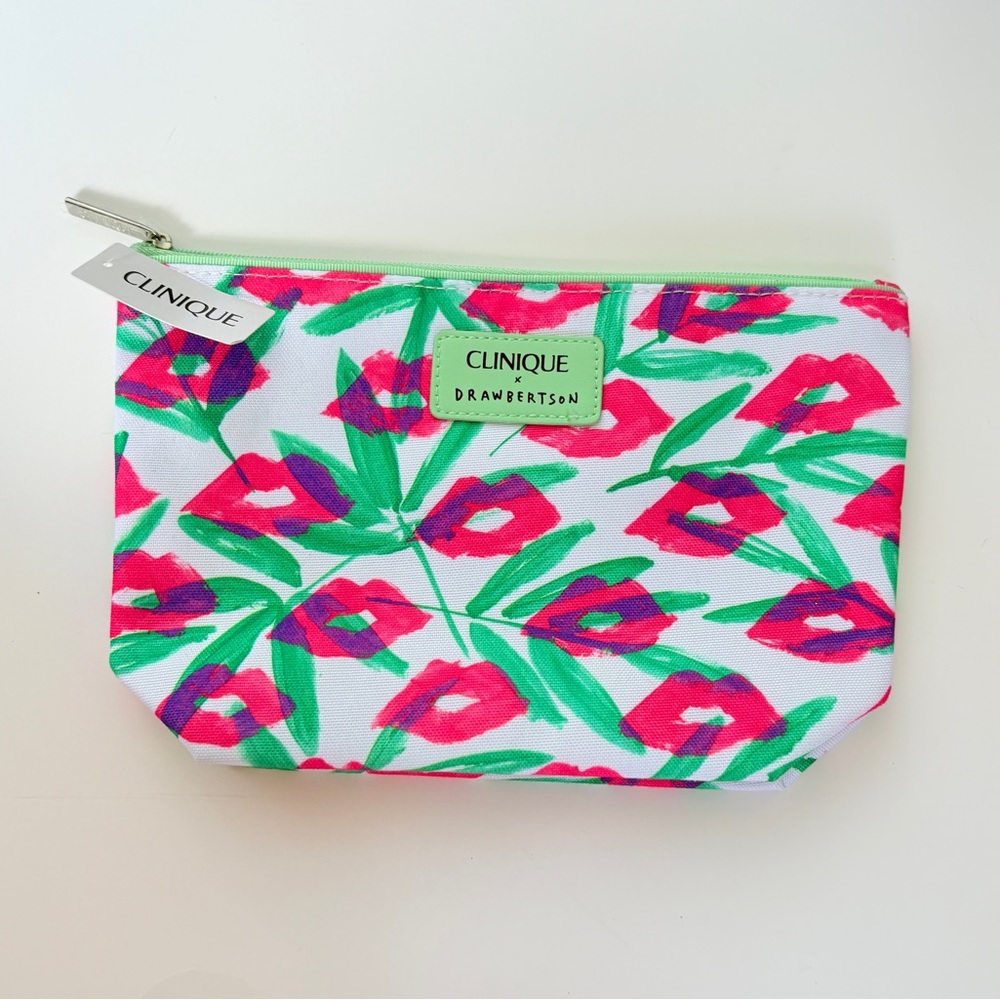 NWT Clinique Floral Cosmetic Bag - Pink and Green